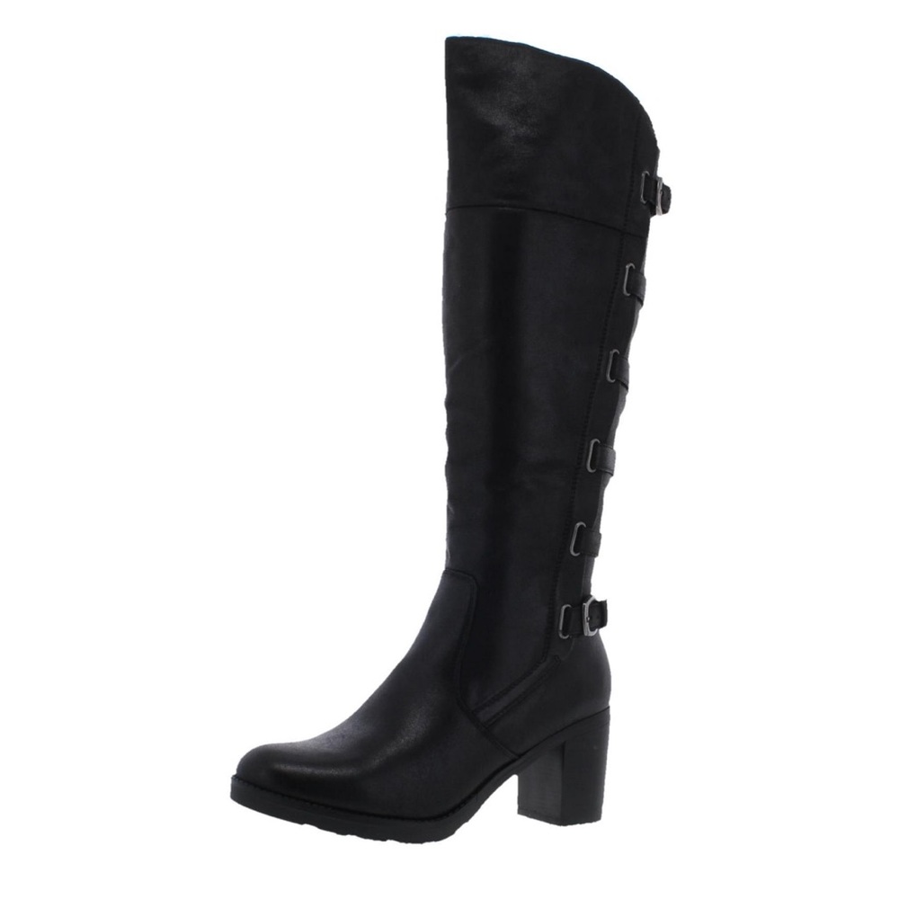 Baretraps Gyllian Size 8 1/2 Black Knee High Faux Leather Heeled Zip Up Boots